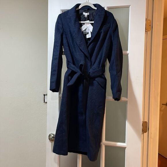 Topshop Women's Manhattan Belted Coat Petrol Navy NWT Size